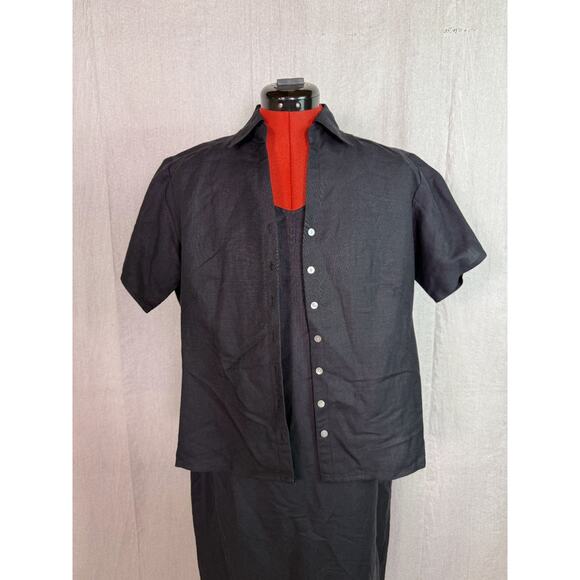 Leslie Fay Dress Womens Medium Petite Black Cover-up Cottagecore Vintage D763 - Picture 2 of 13